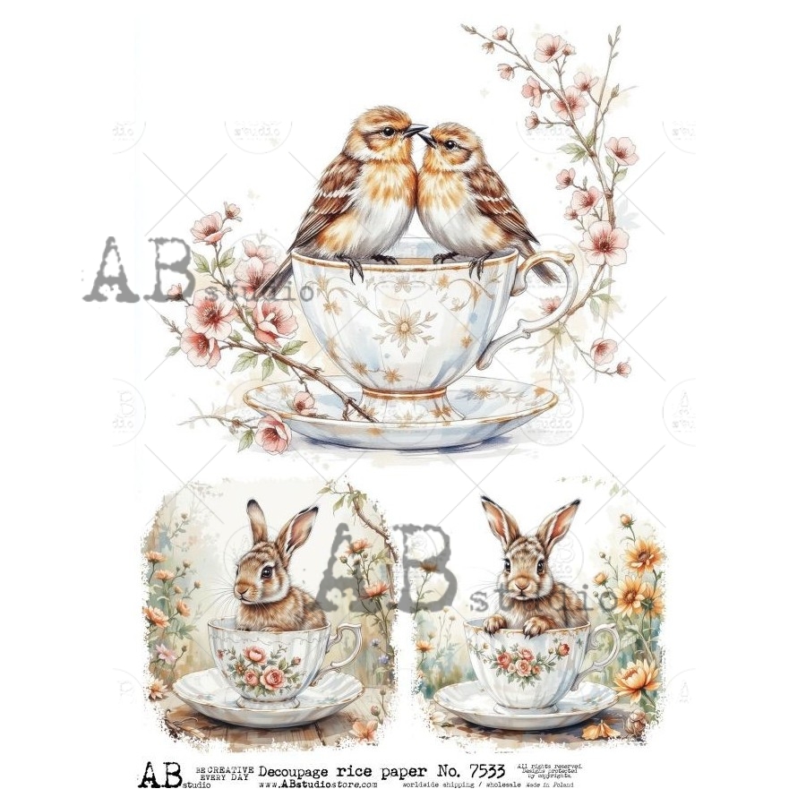 Hârtie de orez – Birds in the Cup – A4 1 Hârtie de orez – Birds in the Cup – A4