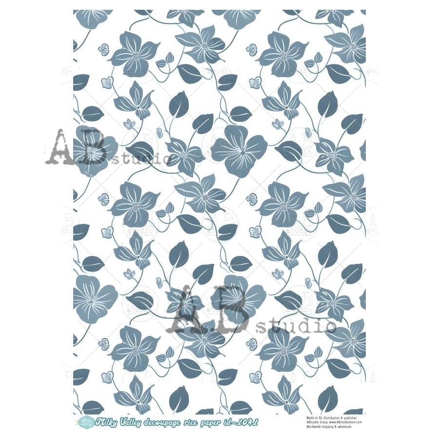 Hârtie de orez – Blue Flowers 2 – A4 1 Hârtie de orez – Blue Flowers 2 – A4