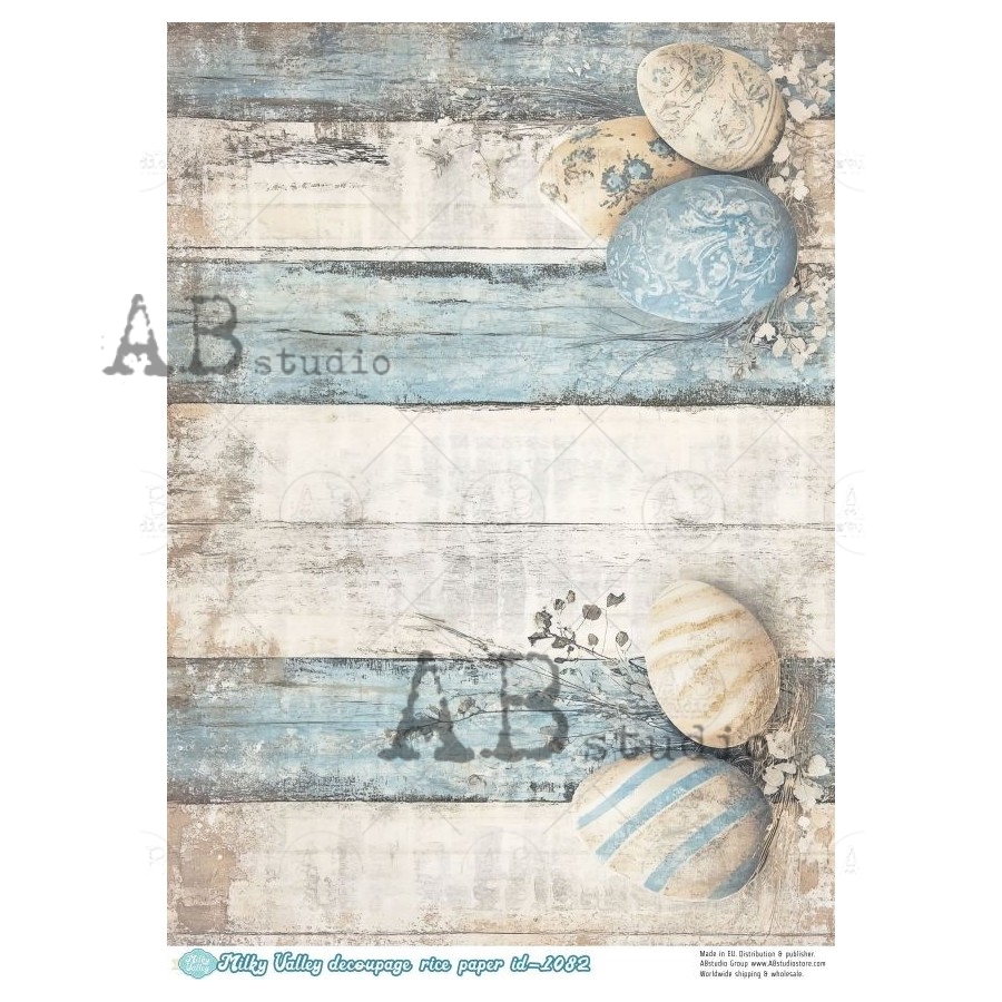 Hârtie de orez – Blue Stripe and Easter Eggs – A4 1 Hârtie de orez – Blue Stripe and Easter Eggs – A4