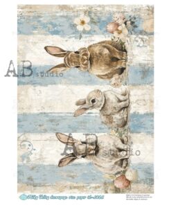 Hârtie de orez – Bunnies and Blue Stripe – A4
