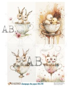 Hârtie de orez – Bunnies in the Cup – A4