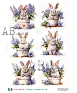 Hârtie de orez – Bunny with Flowers – A4