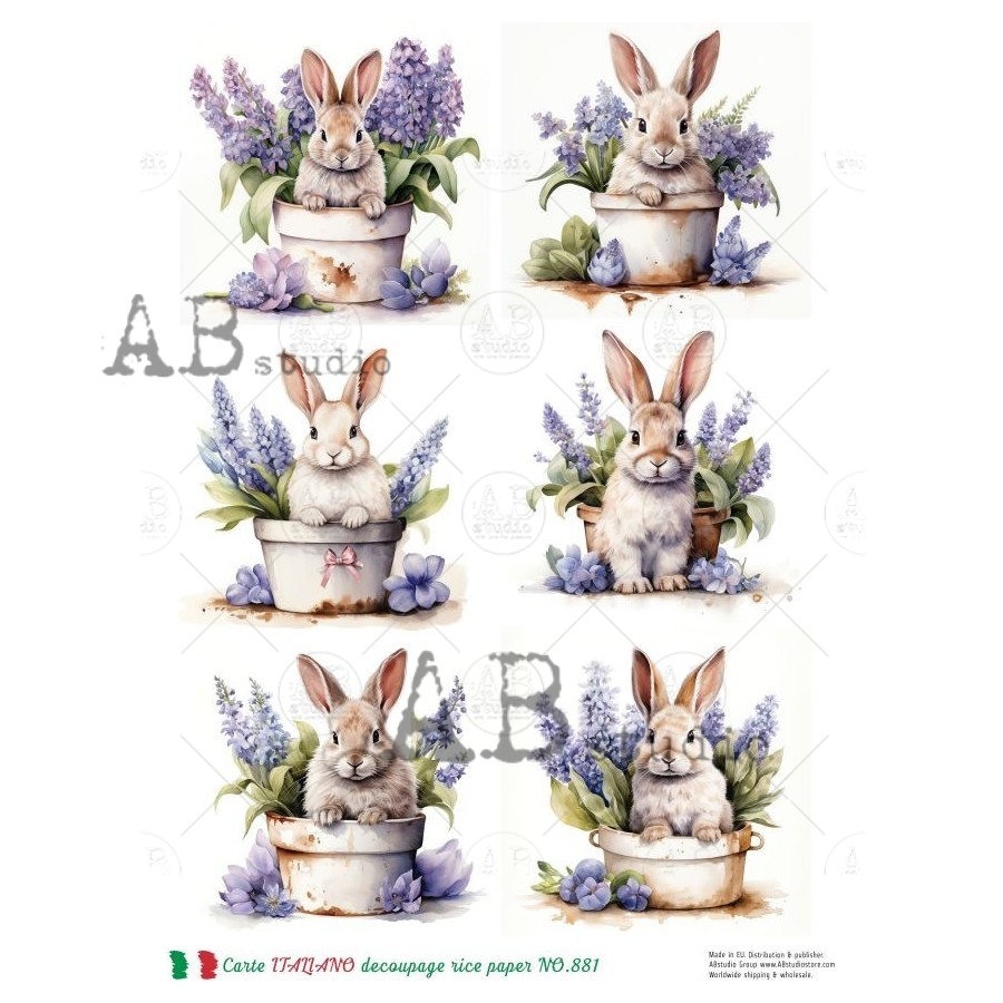 Hârtie de orez – Bunny with Flowers – A4 1 Hârtie de orez – Bunny with Flowers – A4