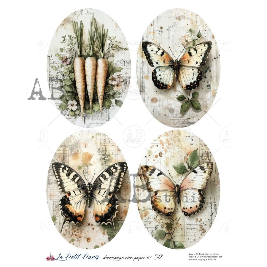 Hârtie de orez – Butterflies and Carrots – A4 1 Hârtie de orez – Butterflies and Carrots – A4