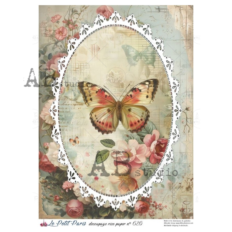 Hârtie de orez – Butterfly in the Frame – A4 1 Hârtie de orez – Butterfly in the Frame – A4