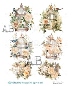 Hârtie de orez – Cage with Flowers 2 – A4