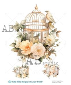 Hârtie de orez – Cage with Flowers – A4