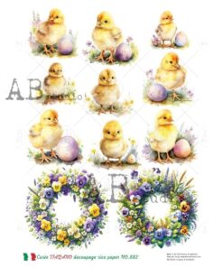 Hârtie de orez – Chicken and Pansy Wreath – A4