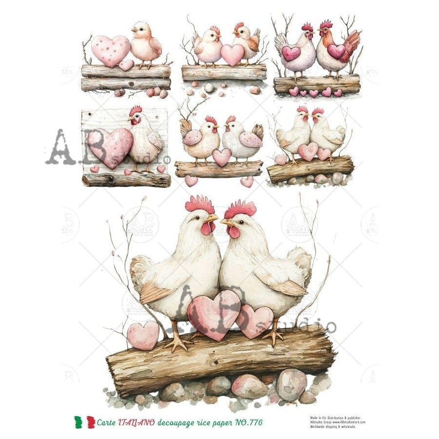 Hârtie de orez – Chicken in Love 2 - A4 1 Hârtie de orez – Chicken in Love 2 - A4