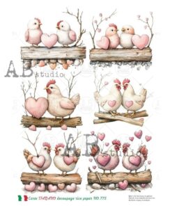 Hârtie de orez – Chicken in Love - A4