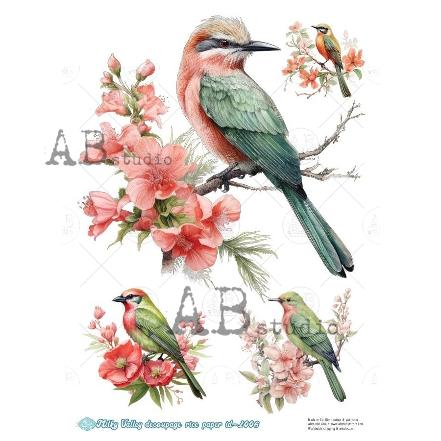 Hârtie de orez – Exotic Birds 2 – A4 1 Hârtie de orez – Exotic Birds 2 – A4