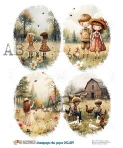 Hârtie de orez – Farm Childrenhood – A4