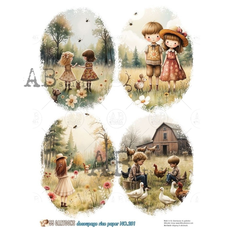 Hârtie de orez – Farm Childrenhood – A4 1 Hârtie de orez – Farm Childrenhood – A4