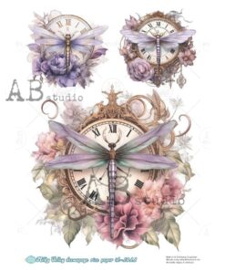 Hârtie de orez – Flower Clock and Dragonfly 2 – A4