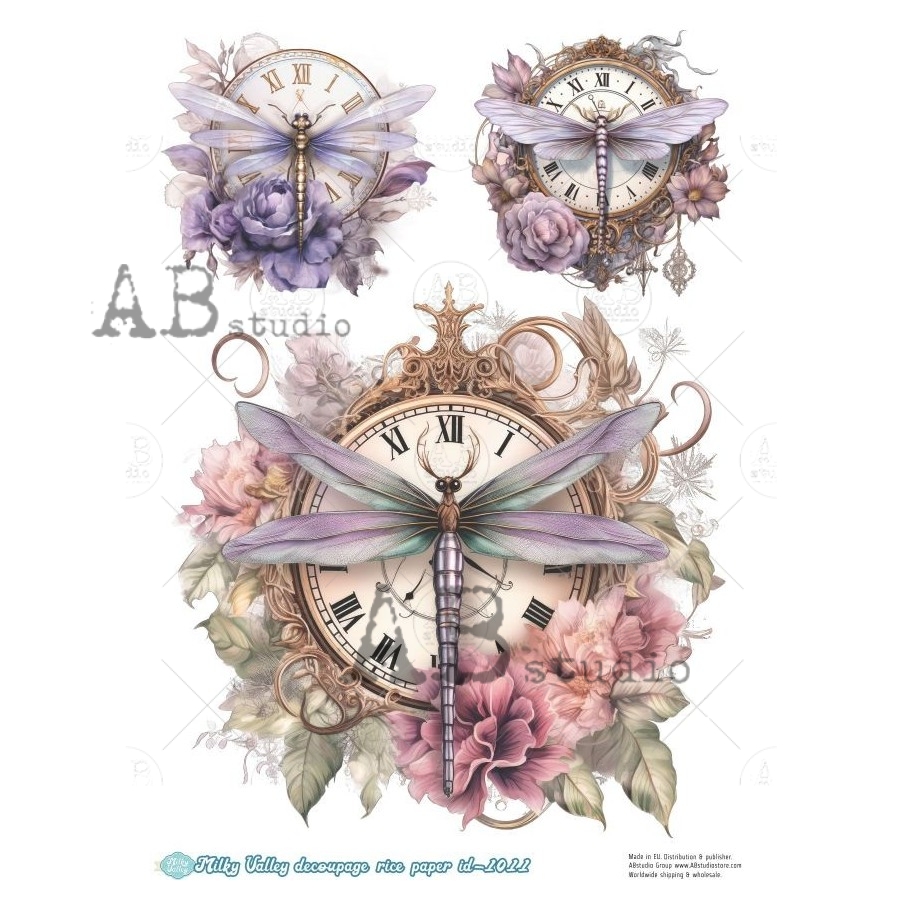 Hârtie de orez – Flower Clock and Dragonfly 2 – A4 1 Hârtie de orez – Flower Clock and Dragonfly 2 – A4