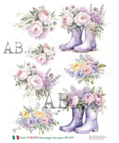 Hârtie de orez – Flowers in Boots– A4