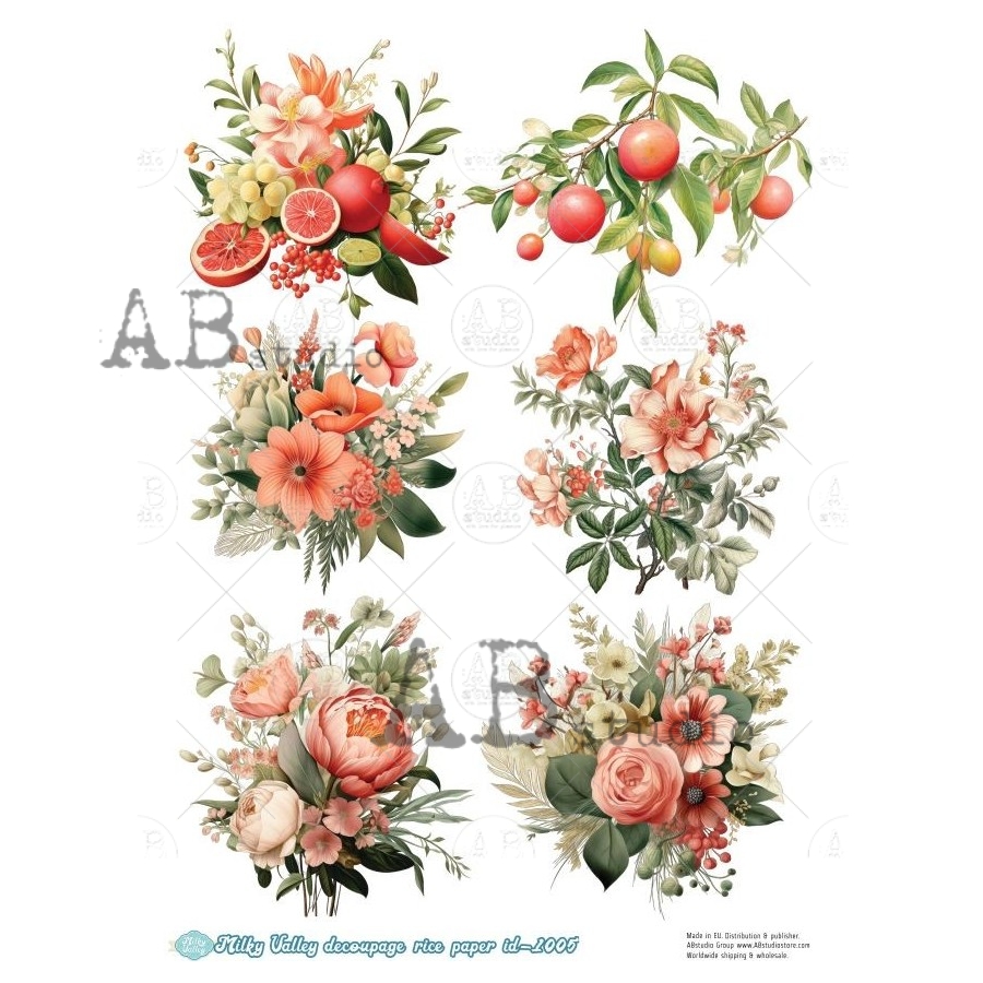 Hârtie de orez – Fruits and Flowers – A4 1 Hârtie de orez – Fruits and Flowers – A4