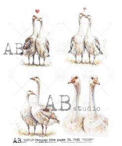 Hârtie de orez – Geese in Love – A4