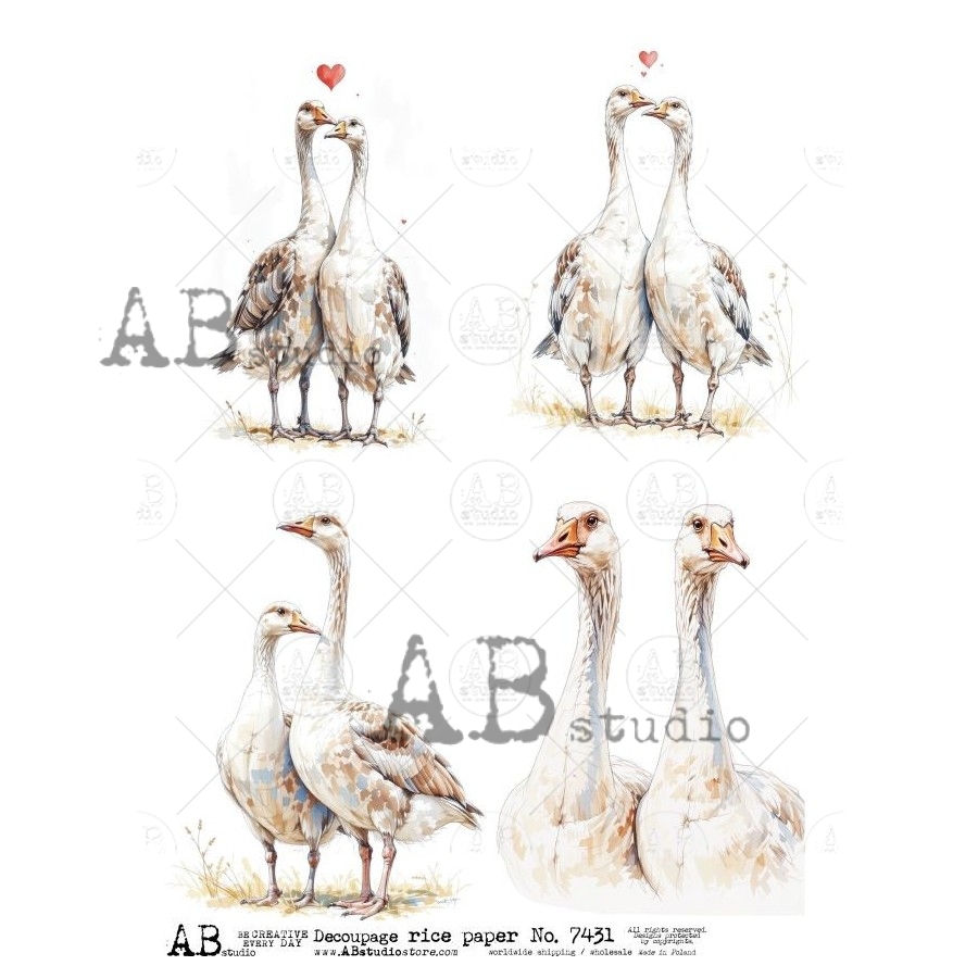 Hârtie de orez – Geese in Love – A4 1 Hârtie de orez – Geese in Love – A4