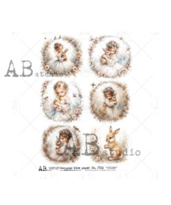 Hârtie de orez – Girl with Little Friends – A4