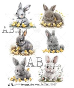 Hârtie de orez – Grey Bunnies – A4
