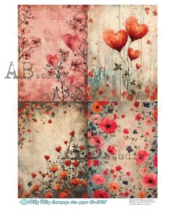 Hârtie de orez – Hearts and Flowers – A4