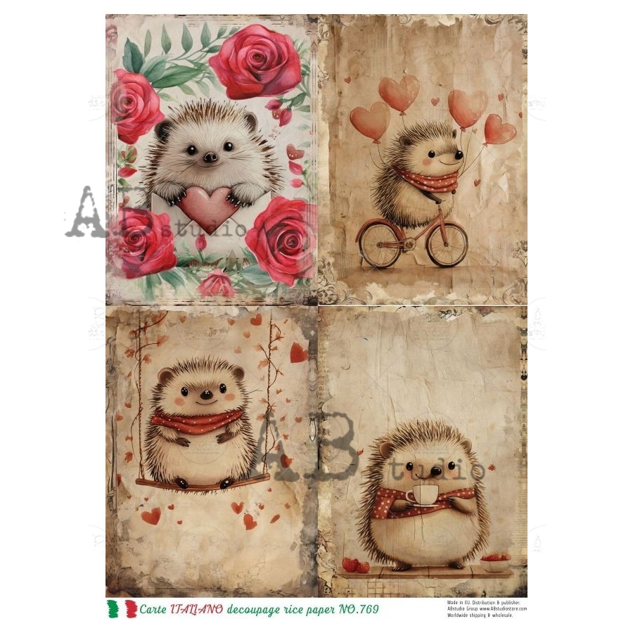 Hârtie de orez – Hedgehog Love - A4 1 Hârtie de orez – Hedgehog Love - A4