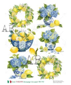 Hârtie de orez – Lemons and Hydrangea - A4