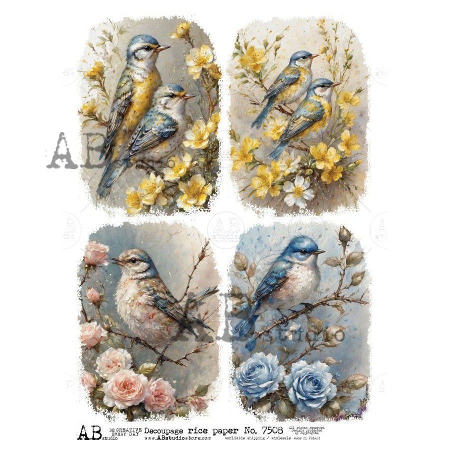 Hârtie de orez – Multicolor Birds 2 – A4 1 Hârtie de orez – Multicolor Birds 2 – A4