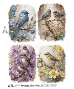 Hârtie de orez – Multicolor Birds 3 – A4