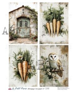 Hârtie de orez – Owl and Carrots – A4