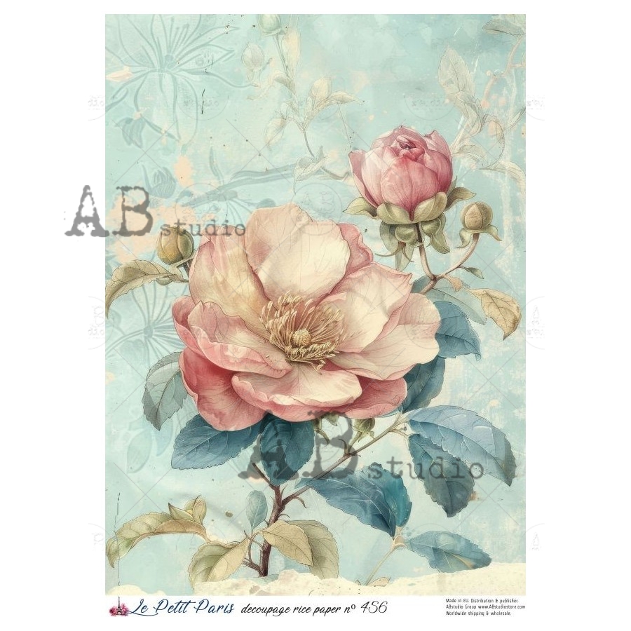 Hârtie de orez – Pink Roses 3 – A4 1 Hârtie de orez – Pink Roses 3 – A4