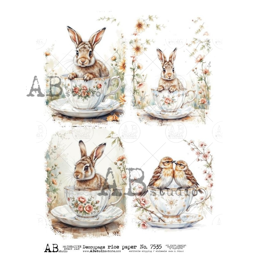 Hârtie de orez – Rabbit in the Cup 2 – A4 1 Hârtie de orez – Rabbit in the Cup 2 – A4