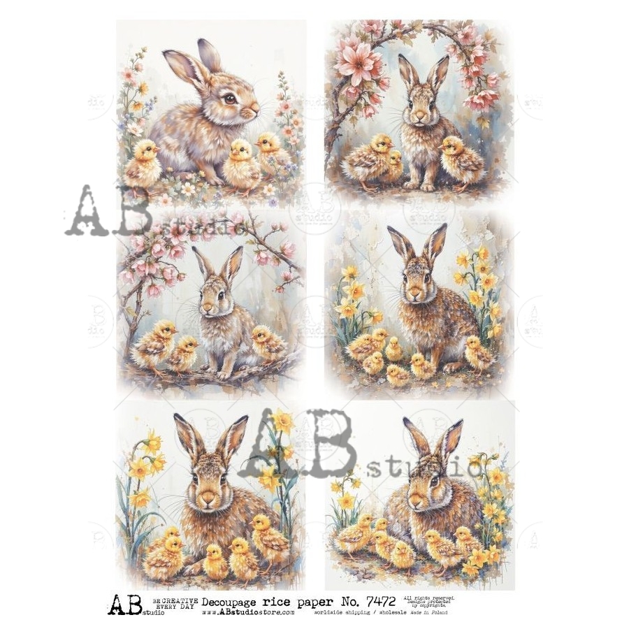 Hârtie de orez – Rabbits and Chicken 2 – A4 1 Hârtie de orez – Rabbits and Chicken 2 – A4