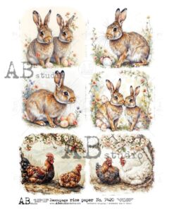Hârtie de orez – Rabbits and Chicken – A4