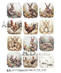 Hârtie de orez – Rabbits and Roosters – A4