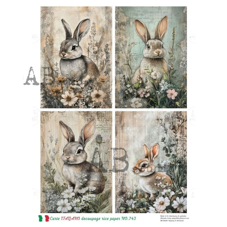 Hârtie de orez – Rabbits in the Field - A4 1 Hârtie de orez – Rabbits in the Field - A4