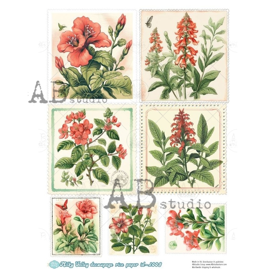 Hârtie de orez – Red Flowers – A4 1 Hârtie de orez – Red Flowers – A4