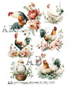 Hârtie de orez – Rooster and Hen - A4
