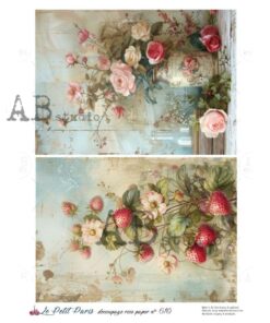 Hârtie de orez – Roses and Strawberries – A4