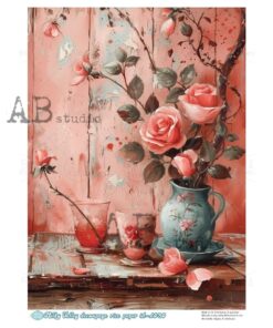Hârtie de orez – Roses in Blue Jar – A4
