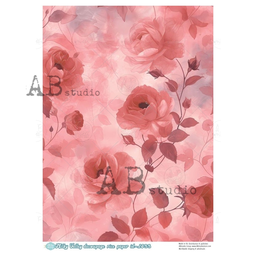 Hârtie de orez – Roses in Red 2 – A4 1 Hârtie de orez – Roses in Red 2 – A4