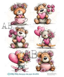 Hârtie de orez – Teddy Bear in Love – A4