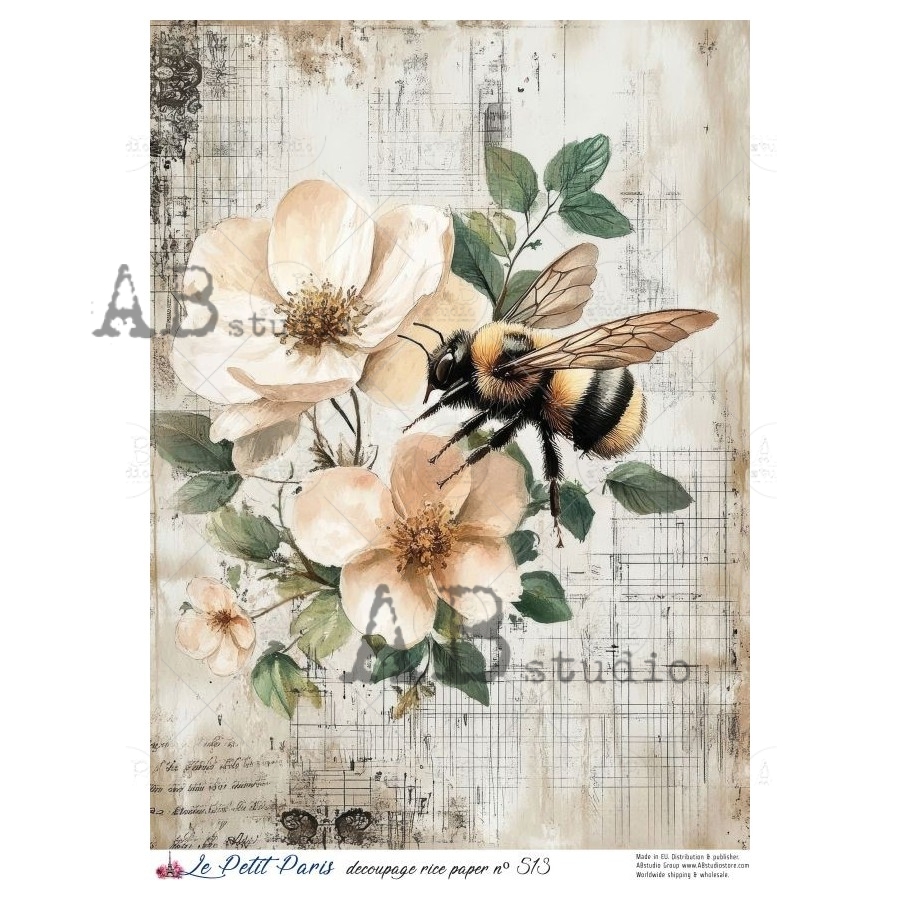 Hârtie de orez – The Bee on the Flower – A4 1 Hârtie de orez – The Bee on the Flower – A4