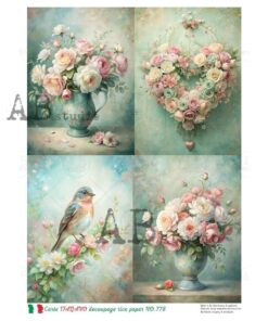 Hârtie de orez – The Bird and Flowers - A4