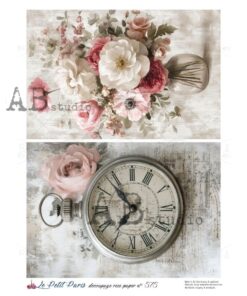 Hârtie de orez – The Clock & Flowers – A4