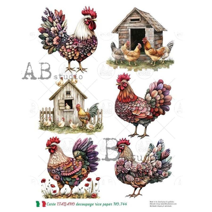Hârtie de orez – The Multicolor Rooster - A4 1 Hârtie de orez – The Multicolor Rooster - A4
