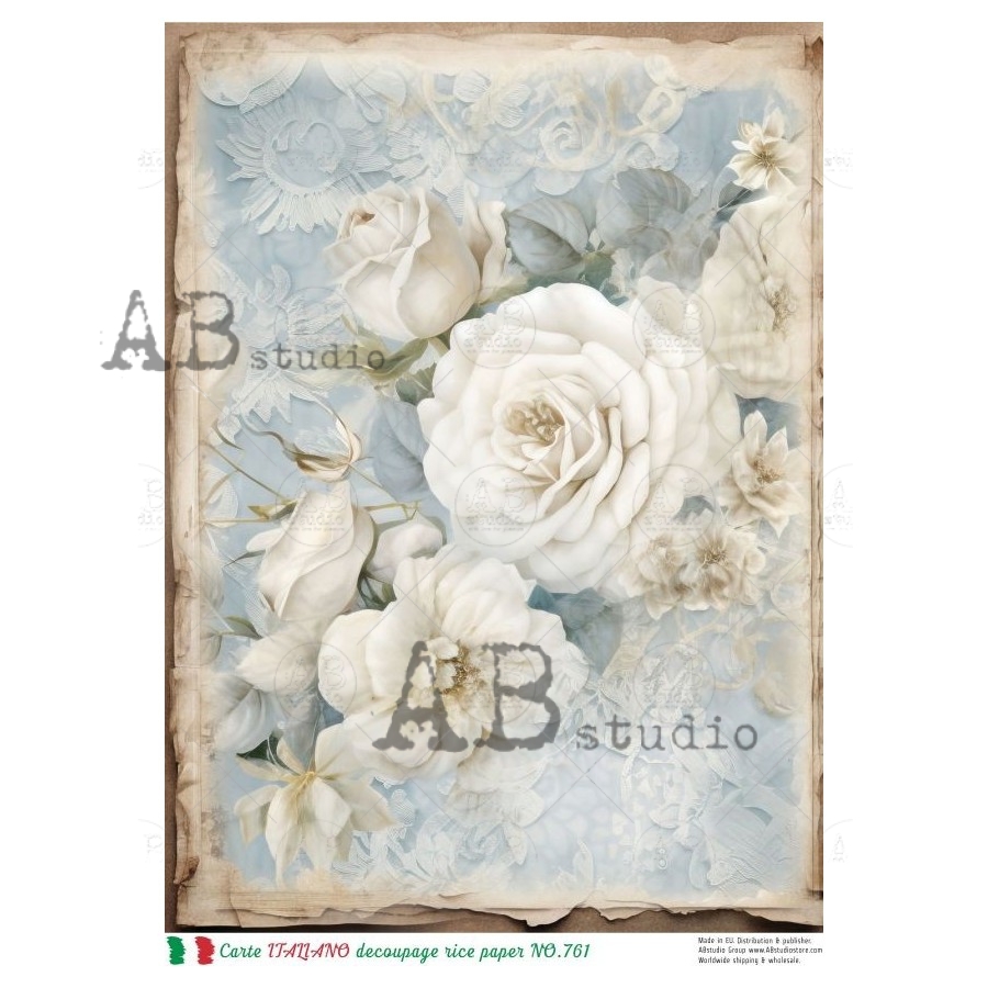 Hârtie de orez – The White Roses - A4 1 Hârtie de orez – The White Roses - A4