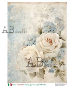 Hârtie de orez – The White and Blue Flowers - A4