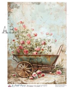 Hârtie de orez – Wheelbarrow with Flowers – A4